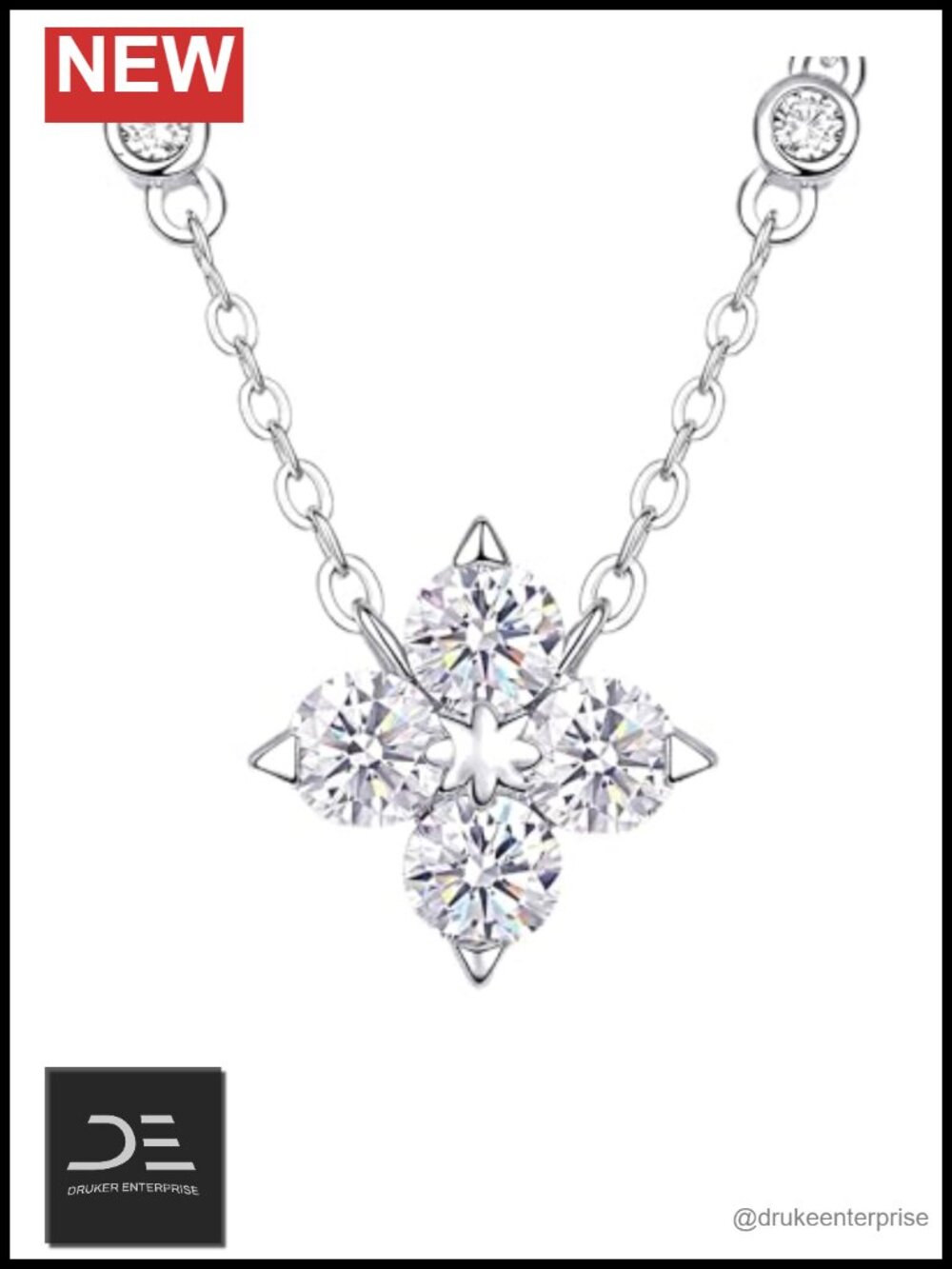 Moissanite Four-Leaf Clover Necklace 925 Sterling Silver 18K White Gold Plated